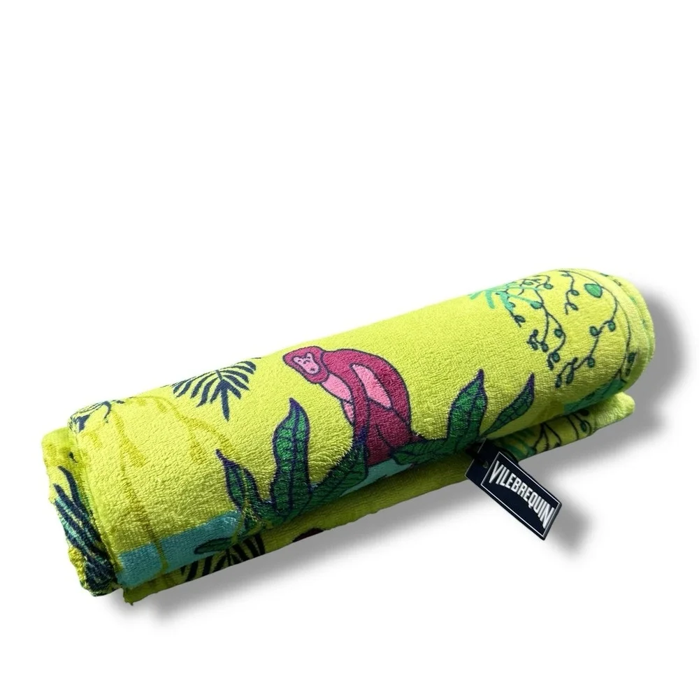 NWT Vilebrequin Jungle Beach Towel Organic Cotton/Polyester Colorful 27.5x62.5